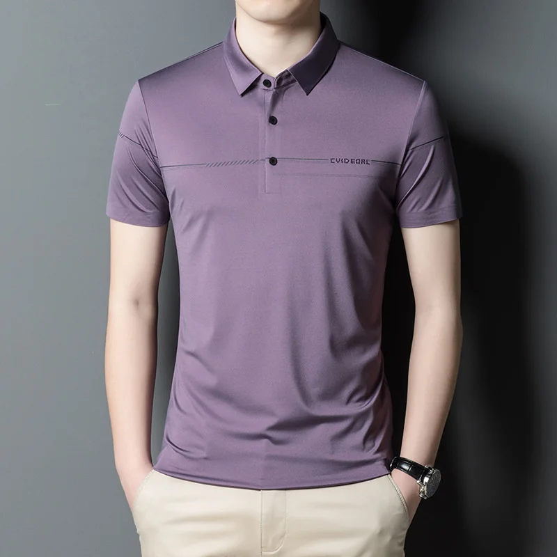

Letter Diamonds Printed Polo Shirt Men Short Sleeve High Quality Polos Quick Dry Casual Business Summer Top Purple Black Green