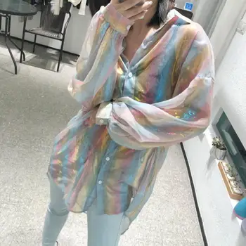 2020 Spring Contrast Color Lapel Long Sleeve Single Breasted shirt women Streetwear loose long shirt blouse top r531
2020 Spring Contrast Color Lapel Long Sleeve Single Breasted shirt women Streetwear loose long shirt blouse top r531