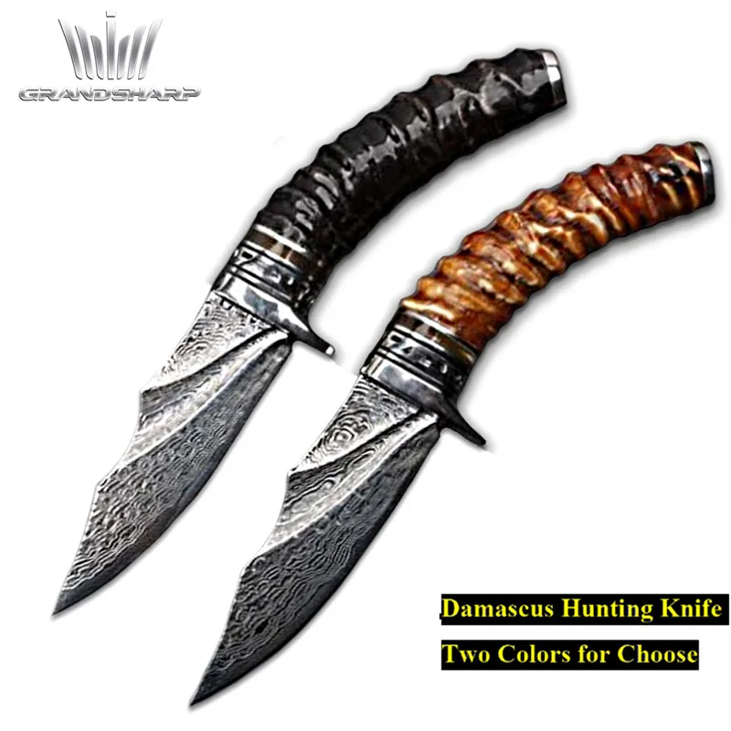 Handmade Damascus Fixed Blade Hunting Knife Camping EDC Slicing Tools Horn Handle Leather Sheath Combat Damascus Knives Outdoor
Handmade Damascus Fixed Blade Hunting Knife Camping EDC Slicing Tools Horn Handle Leather Sheath Combat Damascus Knives Outdoor