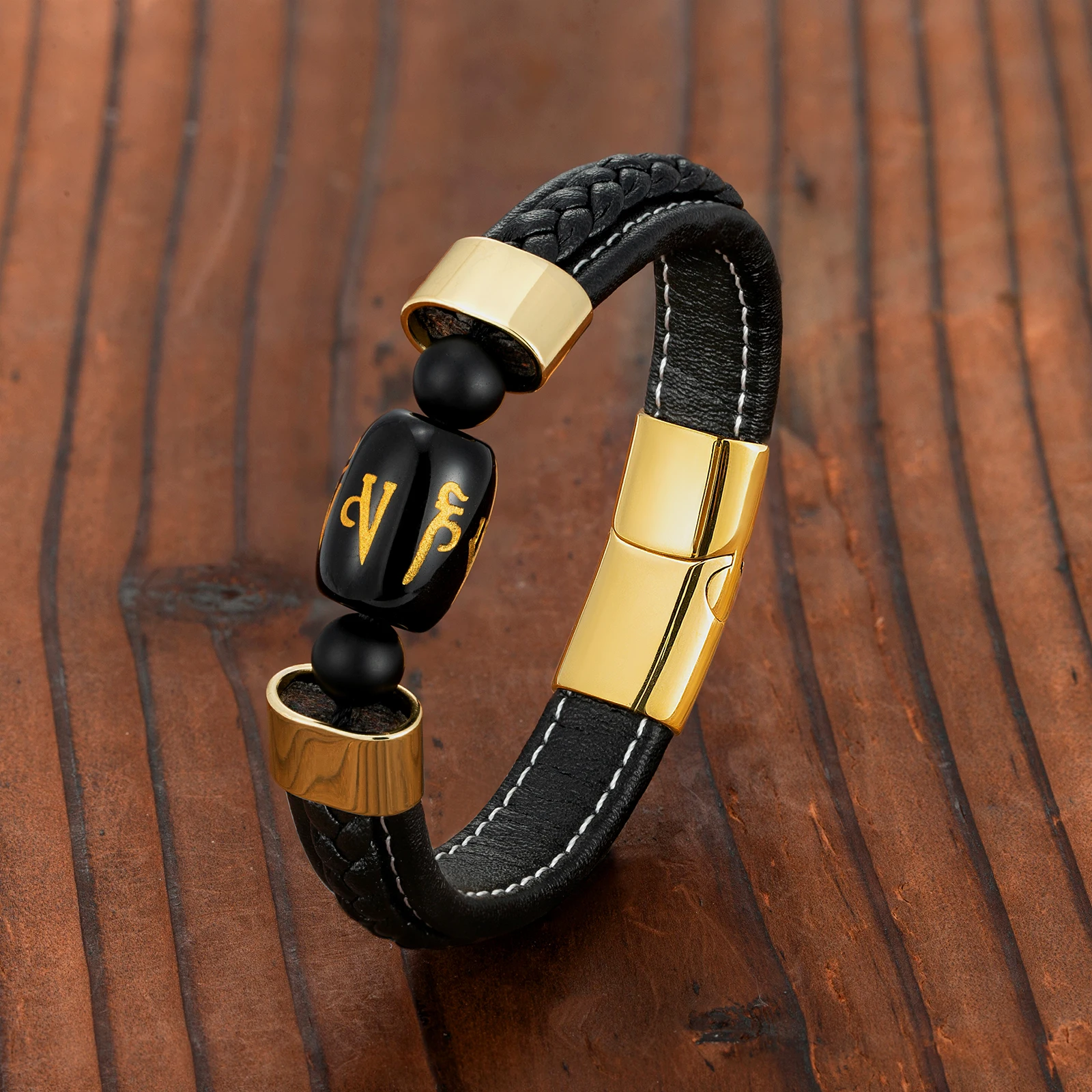 Six-Character Mantra Natural Black Onyx Blessing Plus Luck Jewelry Bracelet 316L Stainless Steel Leather Rope Men's Bracelet
Six-Character Mantra Natural Black Onyx Blessing Plus Luck Jewelry Bracelet 316L Stainless Steel Leather Rope Men's Bracelet