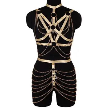 Gold Belt Hot Selling Harness Belt Metal Chain Garter Waist Cage Elastic Strappy Party Prom Women Lingerie Suspender Adjustable
Gold Belt Hot Selling Harness Belt Metal Chain Garter Waist Cage Elastic Strappy Party Prom Women Lingerie Suspender Adjustable