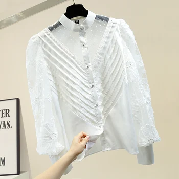 White Shirt Women 2020 Spring New Beaded Lace Sleeve Blouse Stand-Collar Single Breasted Retro Lantern SleeveBlouses Tops
White Shirt Women 2020 Spring New Beaded Lace Sleeve Blouse Stand-Collar Single Breasted Retro Lantern SleeveBlouses Tops