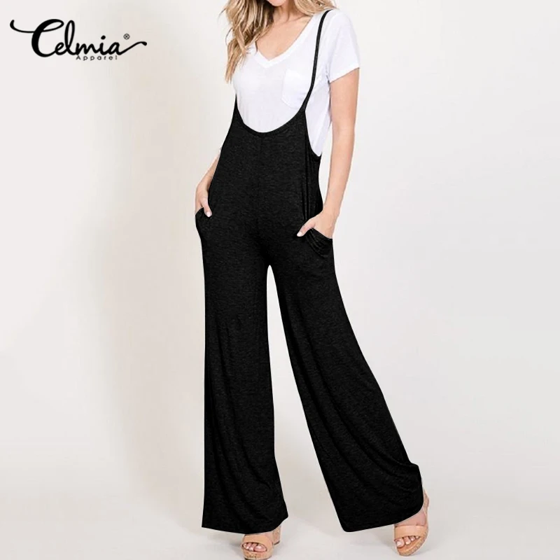 Summer Celmia Women Casual Straps Long Jumpsuits 2020 Sexy Sleeveless Knitted Sling Rompers Solid Wide Leg Pants Body Mujer 5XL
Summer Celmia Women Casual Straps Long Jumpsuits 2020 Sexy Sleeveless Knitted Sling Rompers Solid Wide Leg Pants Body Mujer 5XL