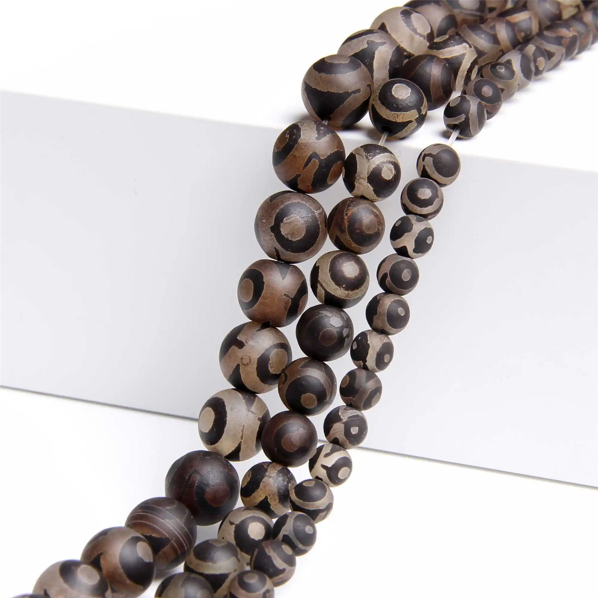 

15.5" Natural Tibetan Agates Beads 6 mm 8 mm 10 mm Vintage Strip Agates Round Beads Genuine Matte Brown Veins Gem Stone Loose Beads For DIY Making Jewelry Women Bracelets