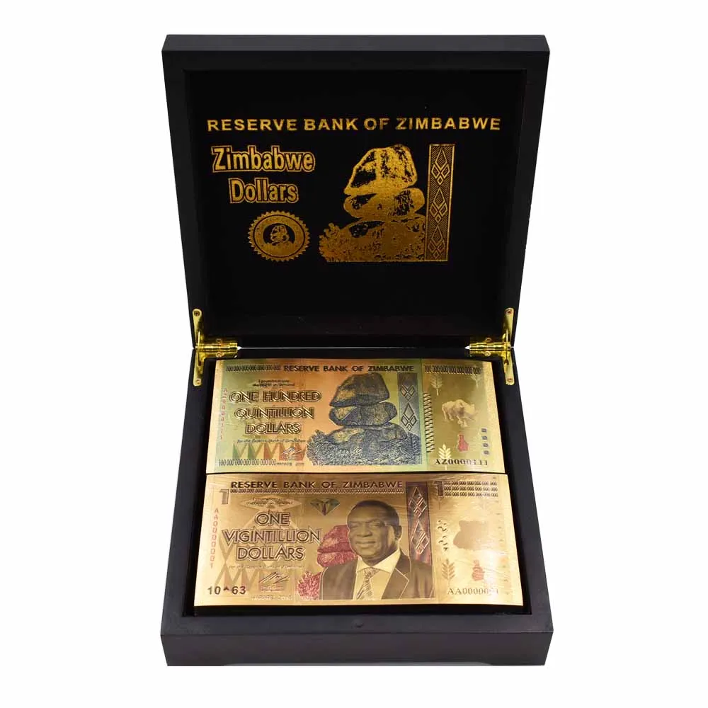 Zimbabwe Banknotes 100 Quintillion Dollars and Vigintillion Gold Fake Banknote Currency Bill Paper Money with Box 100pcs/lot
Zimbabwe Banknotes 100 Quintillion Dollars and Vigintillion Gold Fake Banknote Currency Bill Paper Money with Box 100pcs/lot