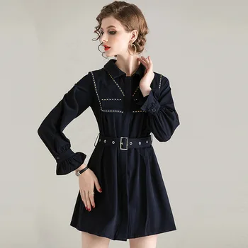 Short Dress Women 2020 Spring New Fashion Turndown collar Long sleeve Single Breasted A Line Dress Female Above The Knees 
Short Dress Women 2020 Spring New Fashion Turndown collar Long sleeve Single Breasted A Line Dress Female Above The Knees