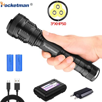 8000 lumens XLamp 3*XHP50 most powerful led flashlight usb Zoom torch xhp70.2 xhp50 Rechargeable battery 18650 or 26650 hunting
8000 lumens XLamp 3*XHP50 most powerful led flashlight usb Zoom torch xhp70.2 xhp50 Rechargeable battery 18650 or 26650 hunting