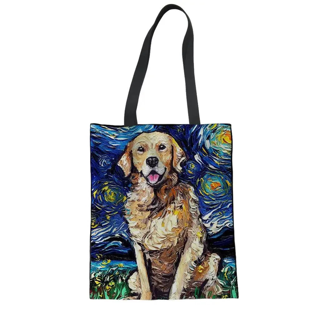 WHEREISART Dog Print Canvas Tote Bag Golden Retriever Painting Beach Hand Bag Daily Use Foldable Shoulder Bag For Women Bolsa
WHEREISART Dog Print Canvas Tote Bag Golden Retriever Painting Beach Hand Bag Daily Use Foldable Shoulder Bag For Women Bolsa