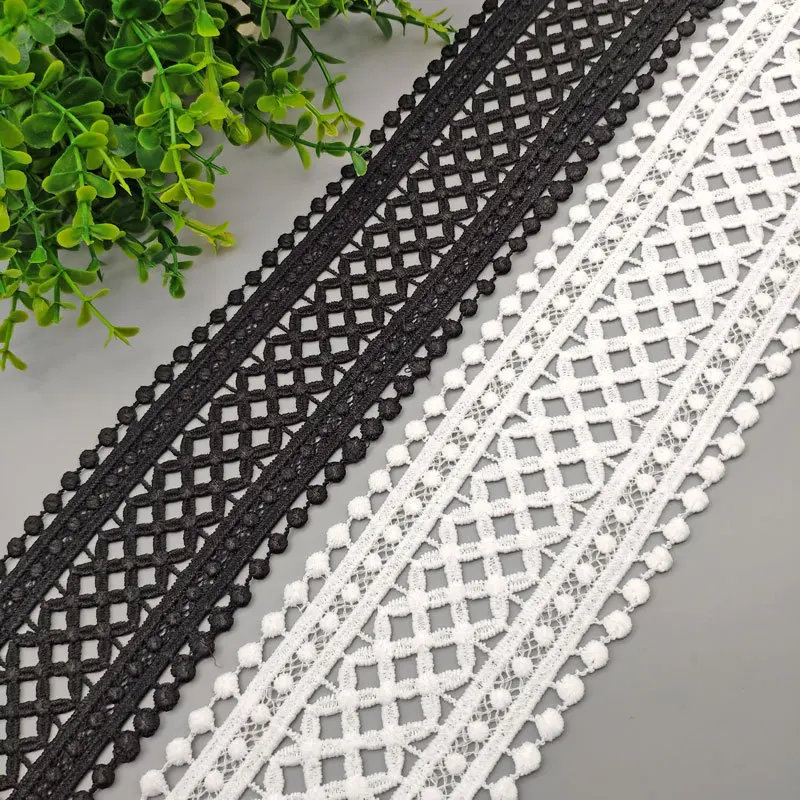 Кружевная лента с вышивкой сделай сам черно-белая ажурная из молочного шелка 70 мм