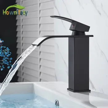 

Chrome/Nickel/ORB/Black Basin Sink Faucet Waterfall Outlet Vanity Hot Cold Mixer Crane Tap Deck Mount One Handle wash faucets