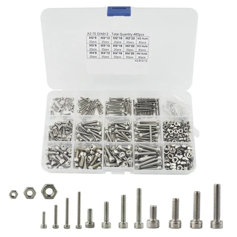 480pcs Hex Socket Head Cap Screws Nut Kit Set M2 M3 M4 Stainless Steel For Home Appliance
480pcs Hex Socket Head Cap Screws Nut Kit Set M2 M3 M4 Stainless Steel For Home Appliance