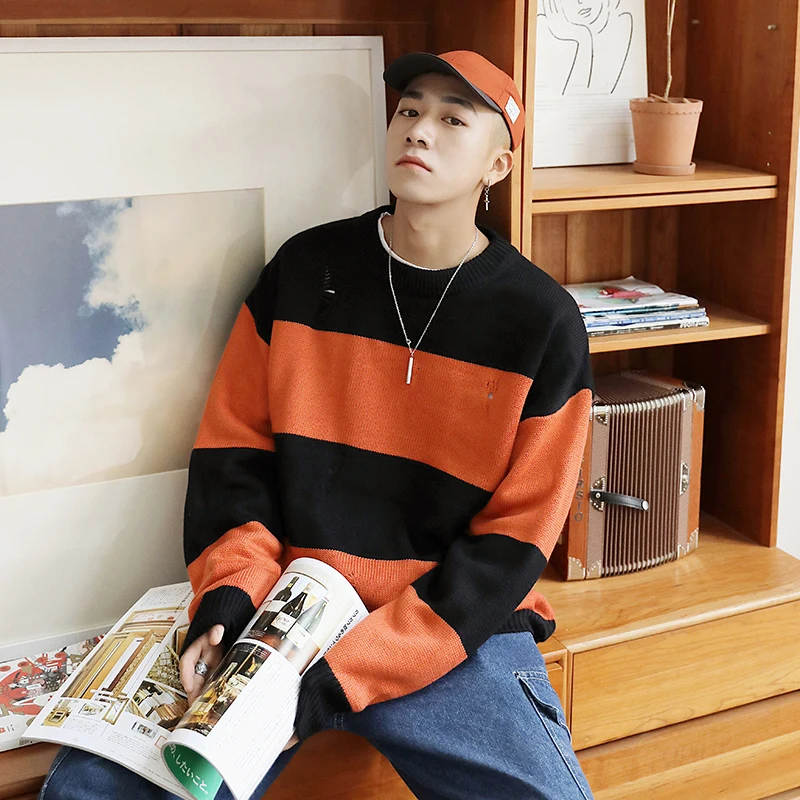 UYUK2019 Autumn Loose Casual Trend Knit Stitching Striped Round Neck Pullover Sweater Clothes Men Hombre Homme
UYUK2019 Autumn Loose Casual Trend Knit Stitching Striped Round Neck Pullover Sweater Clothes Men Hombre Homme