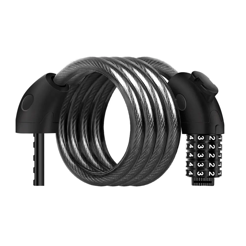 

125cm Bike Chains Blocks Anti-theft Cord Base Spiral Combination Resettable Bike Cable Locks 5 Digit Code Combination