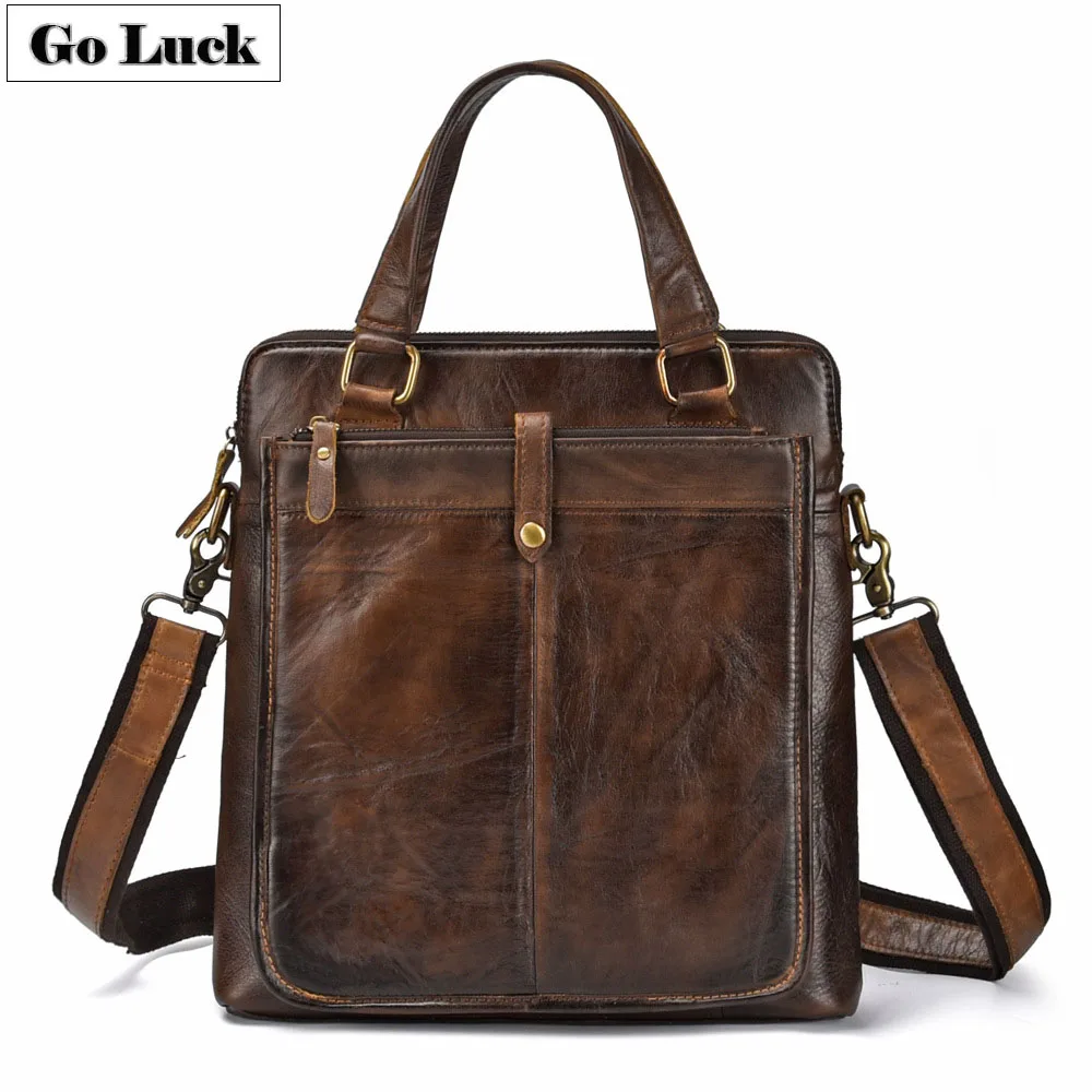 

GO-LUCK Brand Genuine Leather 13' Business OL Briefcase A4 File Tote Top-handle Handbag Men Shoulder Messenger Bags Cowhide