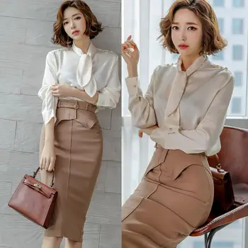 Korean Women Spring Sexy OL Work 2 Pieces Set Lace up Chiffon Blouses & Sheath Pencil Skirt Elegant Office Lady Skirts Suits 
Korean Women Spring Sexy OL Work 2 Pieces Set Lace up Chiffon Blouses & Sheath Pencil Skirt Elegant Office Lady Skirts Suits
