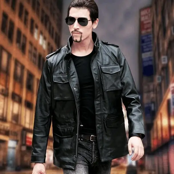 Free shipping.plus Brand classic M65 Man cowhide Jacket men's genuine Leather coat.winter leather jacket.sales plus size,quality