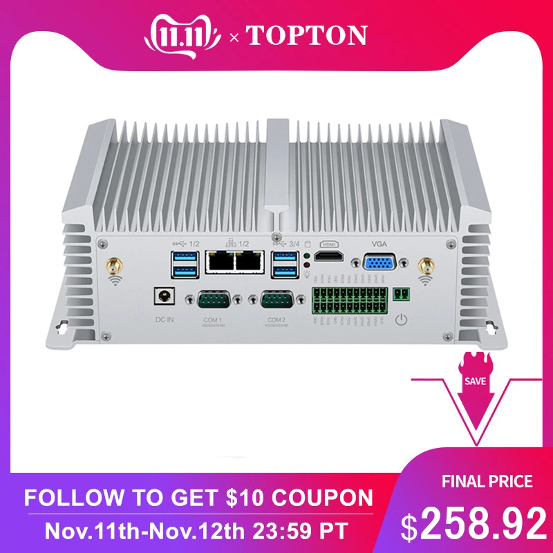 Topton Industrial Fanless Mini PC Intel i7 8550U i5 8250U 2*Lans 2*COM 7*24 Working Micro Computer Linux 4G SIM WiFi VGA HDMI
Topton Industrial Fanless Mini PC Intel i7 8550U i5 8250U 2*Lans 2*COM 7*24 Working Micro Computer Linux 4G SIM WiFi VGA HDMI