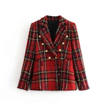 Women Red Plaid Blazers Winterb Vintage Jackets Female Patchwork Tweed Blazer Coats Casual Chic Office Suit Jacket 
Women Red Plaid Blazers Winterb Vintage Jackets Female Patchwork Tweed Blazer Coats Casual Chic Office Suit Jacket