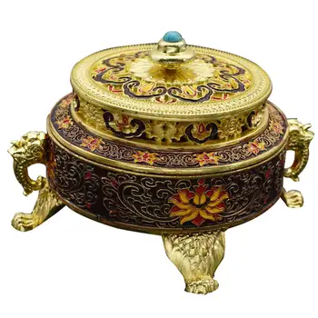 

Cloisonne Enamel Color Painted Lotus Tibetan Flower Eight Auspicious Incense Burner Buddhist Supplies Plate Incense Burner