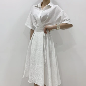 New 2019 Spring Summer Women Mid-Calf Shirt Dresses Half Sleeve Turn-down Collar Lace Up Prairie Chic Elegant
New 2019 Spring Summer Women Mid-Calf Shirt Dresses Half Sleeve Turn-down Collar Lace Up Prairie Chic Elegant