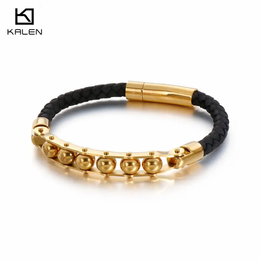 KALEN 21.5cm Stainless Steel Gold/Silver/Black All Beads Charm Bracelets Men Genuine Leather Wrap Bracelet Rock Biker Jewelry
KALEN 21.5cm Stainless Steel Gold/Silver/Black All Beads Charm Bracelets Men Genuine Leather Wrap Bracelet Rock Biker Jewelry