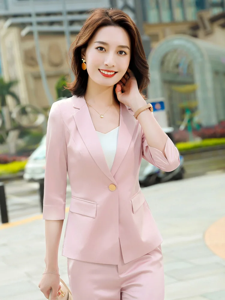Suit female spring and summer new professional fashion overalls ladies suit two-piece set pink small suit jacket women's clothes
Suit female spring and summer new professional fashion overalls ladies suit two-piece set pink small suit jacket women's clothes
