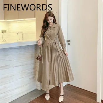 FINEWORDS Elegant Korean Office Ladies Khaki Dress Long Sleeve Autumn Long Dresses With Belt Lapel Casual Vintage Pleated Dress
FINEWORDS Elegant Korean Office Ladies Khaki Dress Long Sleeve Autumn Long Dresses With Belt Lapel Casual Vintage Pleated Dress