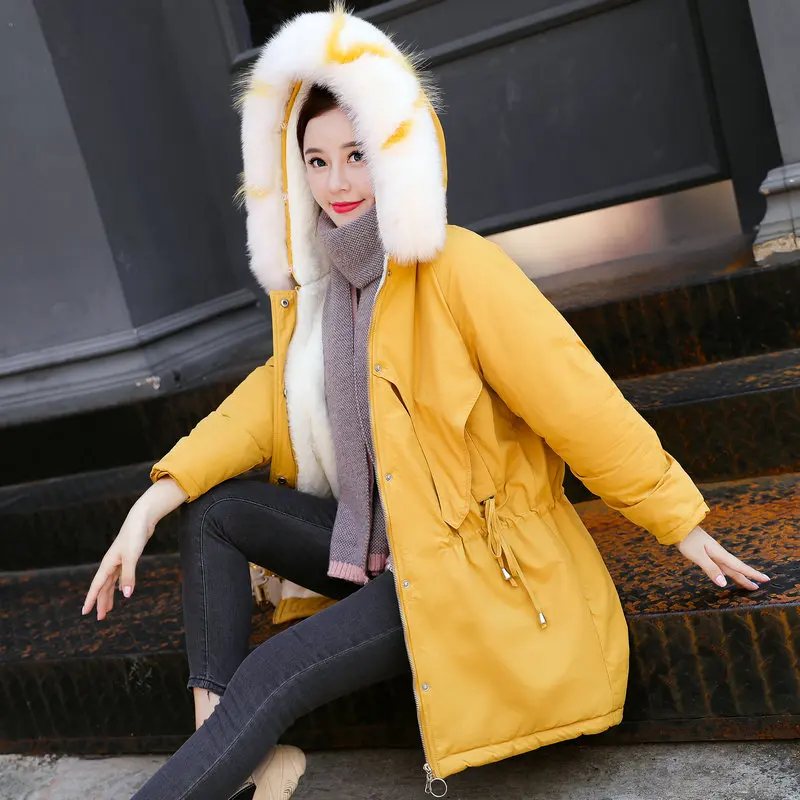 

Winter Women Thick Warm Parkas Thicken Wool Plush Liner Fur Hooded Quilted Overcoats Woman Casual Oversized Puff Pad Hood Coat
