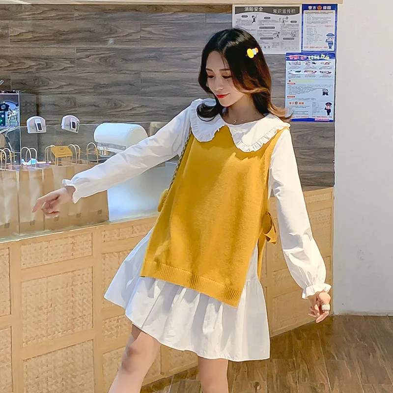 2019 New Style Peter Pan Collar plus Sweater Waistcoat Two-Piece Set Mid-length Pregnancy Clothes Dress
2019 New Style Peter Pan Collar plus Sweater Waistcoat Two-Piece Set Mid-length Pregnancy Clothes Dress