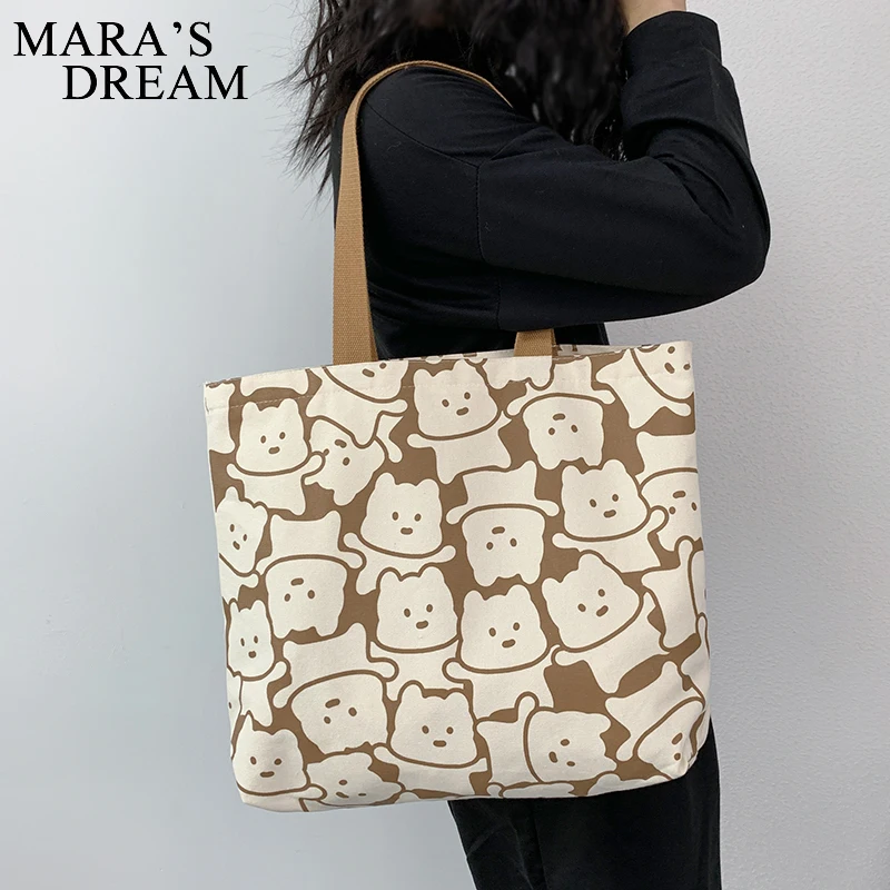 

Mara's Dream Canvas Bags Handbag for Women Shopper Tote Bag Fashion Bag Japanese Style Cartoon Cute Bear Small Eco Shoulder Bag