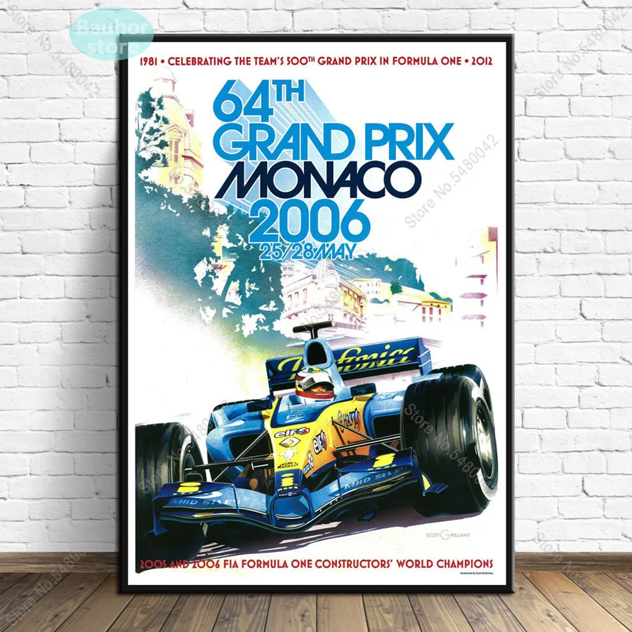 Ретро-постер Grand Prix Super гоночный автомобиль 2006 Монако-гонка 64-й мотор настенное