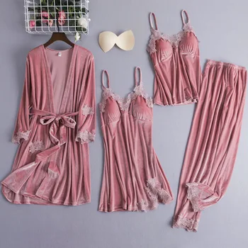 4PCS Sleepwear Sleep Set Womens Velour Nightwear Robe V-Neck Pijamas Softy Gown Sleepshirt Autumn Winter Pajamas Suit Negligee
4PCS Sleepwear Sleep Set Womens Velour Nightwear Robe V-Neck Pijamas Softy Gown Sleepshirt Autumn Winter Pajamas Suit Negligee