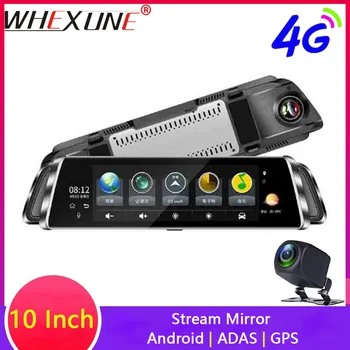 WHEXUNE 10" Car DVR 3G 4G Android Rear View Mirror Dual Lens WiFi Dash Cam ADAS GPS Navigation Registrar Night Vision Car Camera
