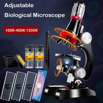 Kids Zoom Biological Microscope Lab Led 100x 400x 1200x School Science Experiment Education Scientific Toys Gifts For Children
