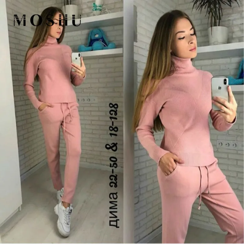 Knitted Tracksuit Women 2 Pieces Set Turtleneck Sweatshirts Autumn Winter Casual Pullover Sweater Tops Knit Pants Sporting Suits
Knitted Tracksuit Women 2 Pieces Set Turtleneck Sweatshirts Autumn Winter Casual Pullover Sweater Tops Knit Pants Sporting Suits