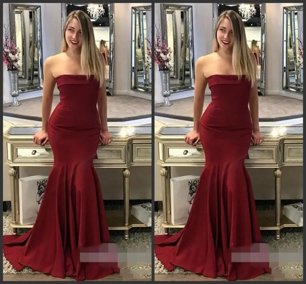 Очаровательные красные длинные вечерние платья без бретелек атласные