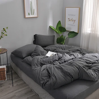 3/4pcs 100% Cotton Jersey Knitted Bedding Set Dark Grey Duvet Cover Fitted Sheet Pillowcases Single Queen King Size Solid Linens 
3/4pcs 100% Cotton Jersey Knitted Bedding Set Dark Grey Duvet Cover Fitted Sheet Pillowcases Single Queen King Size Solid Linens
