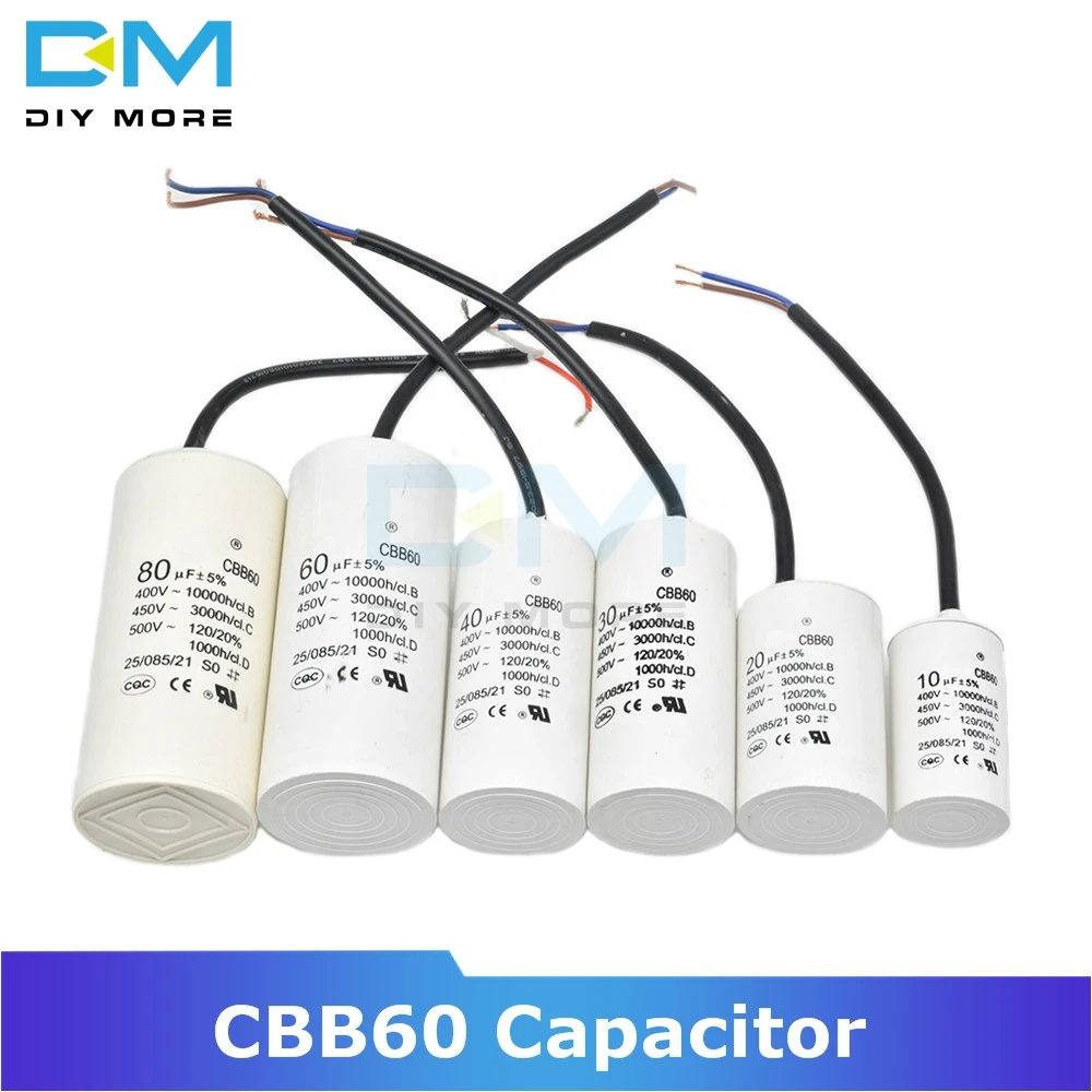 

CBB60 450V 10UF 20UF 30UF 40UF 60UF Polypropylene Film Start Capacitor AC Motor Run Capacitors 400-500V AC for Fridge