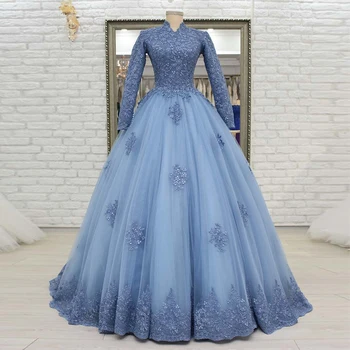 Muslim 2020 Blue Haze O Neck Long Sleeve Appliques Beaded Ball Gown Floor Length Prom Party Dress Evening Gown
Muslim 2020 Blue Haze O Neck Long Sleeve Appliques Beaded Ball Gown Floor Length Prom Party Dress Evening Gown