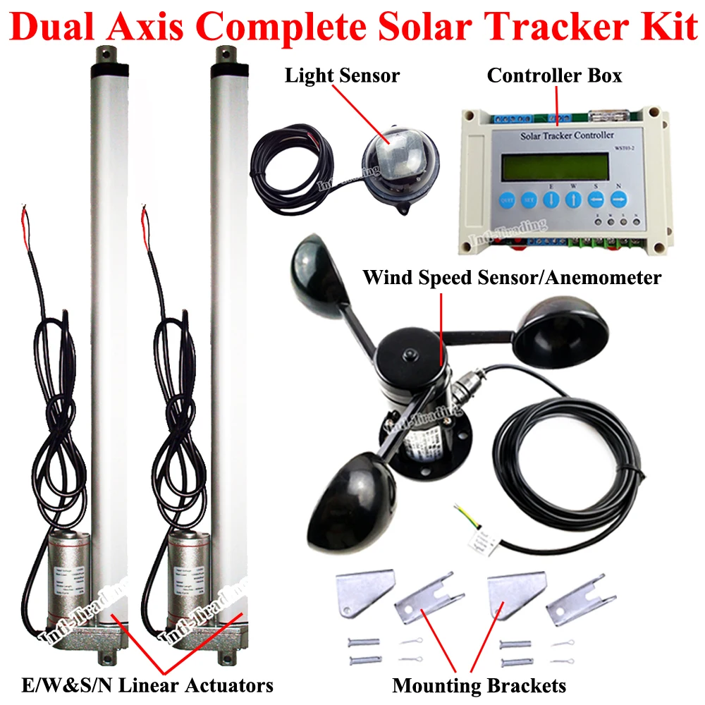 Electric Dual Axis Solar Tracking System Kit -2*16" Linear Actuator Motors+LCD Display Controller +Anemometer DIY PV Sun Tracker
Electric Dual Axis Solar Tracking System Kit -2*16" Linear Actuator Motors+LCD Display Controller +Anemometer DIY PV Sun Tracker