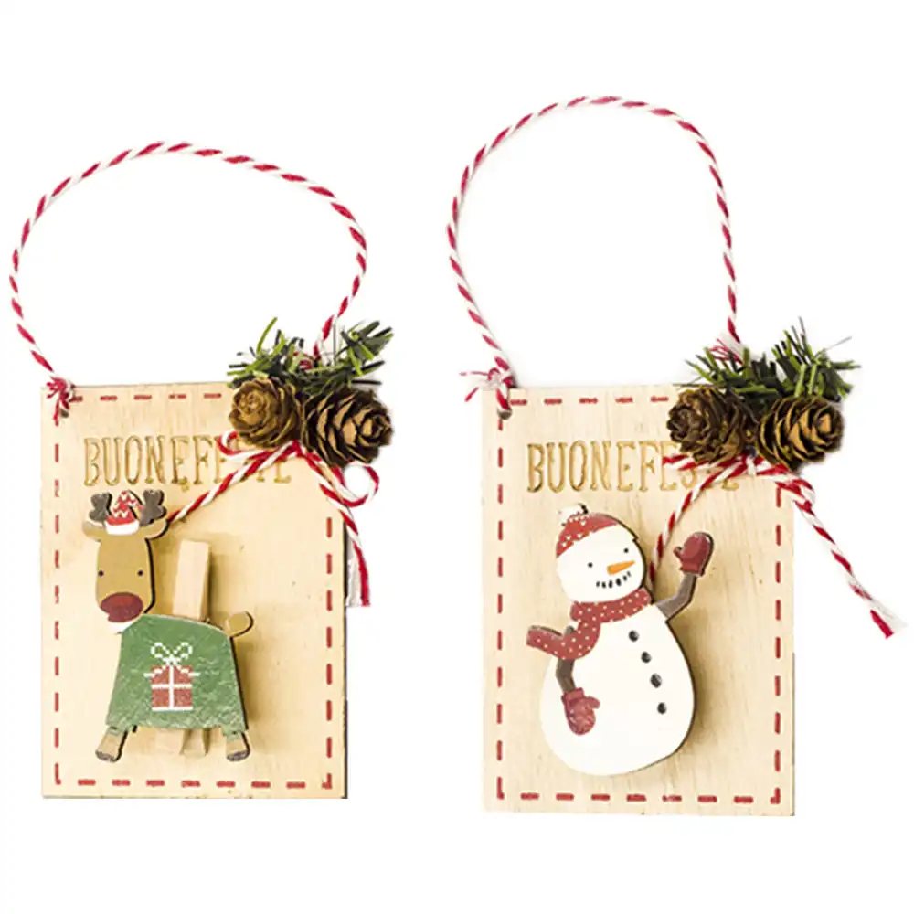 wooden board christmas tree ornaments santa claus reindeer