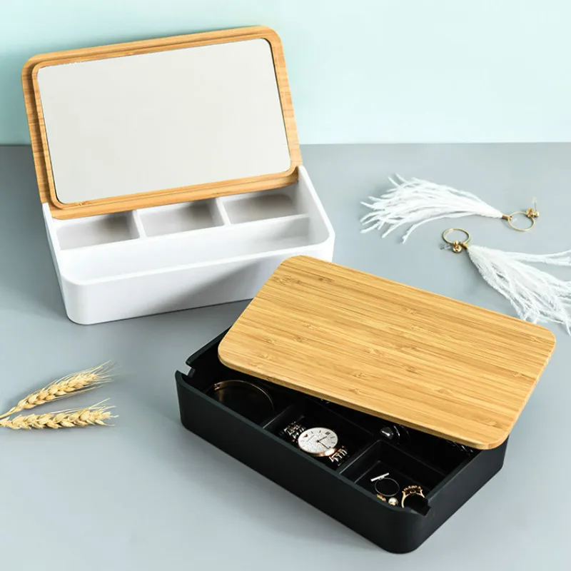 Folding Jewelry Storage Box with Mirror Bamboo Cover & Plastic Box Portable Cosmetic Container for Bracelet/Watch/Makeup Holder
Folding Jewelry Storage Box with Mirror Bamboo Cover & Plastic Box Portable Cosmetic Container for Bracelet/Watch/Makeup Holder