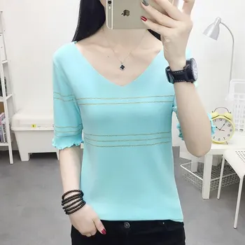Spring and summer 2020 new Korean version front and back V-neck top women's dew collarbone slim T-shirt middle sleeve
Spring and summer 2020 new Korean version front and back V-neck top women's dew collarbone slim T-shirt middle sleeve