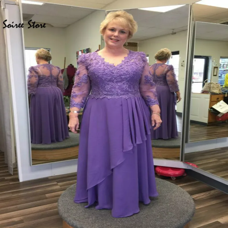Cheap Mother Of The Bride Dresses Plus Size Lilac Floor Length Chiffon Party Gowns Sexy V Neck Long Sleeve Groom Mom Skirts 2020
Cheap Mother Of The Bride Dresses Plus Size Lilac Floor Length Chiffon Party Gowns Sexy V Neck Long Sleeve Groom Mom Skirts 2020