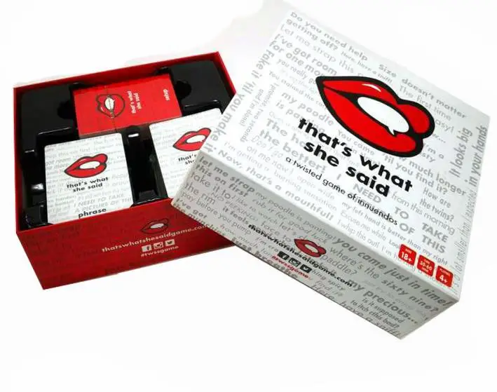 That's What She Said The Party Game of Twisted Innuendos Family Friends Fun Party Game Cards for adult game night
That's What She Said The Party Game of Twisted Innuendos Family Friends Fun Party Game Cards for adult game night