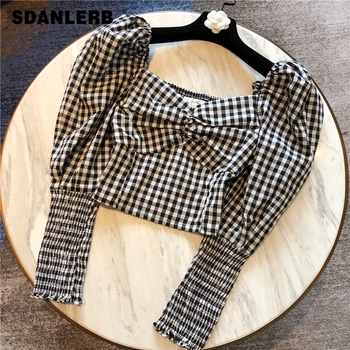Women Plaid Blouse Summer Vintage Long Sleeve Blouse Fashion Lantern Sleeve Skinny Plaid Shirt Ladies Tops Blusas Cropped Top -
Women Plaid Blouse Summer Vintage Long Sleeve Blouse Fashion Lantern Sleeve Skinny Plaid Shirt Ladies Tops Blusas Cropped Top -