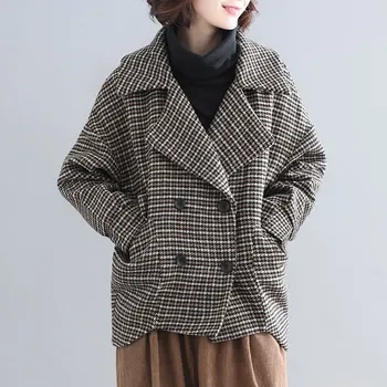 Autumn Winter Drop-Shoulder Loose Outwear Women Double Breasted Woolen Overcoats Casual Turn-Down Collar Plaid Coats
Autumn Winter Drop-Shoulder Loose Outwear Women Double Breasted Woolen Overcoats Casual Turn-Down Collar Plaid Coats