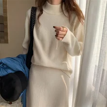 Comfortable Knitwear Women Two Pieces Sets High Waist Straight Skirts Autumn Pullover Loose Mock Neck Sweaters
Comfortable Knitwear Women Two Pieces Sets High Waist Straight Skirts Autumn Pullover Loose Mock Neck Sweaters