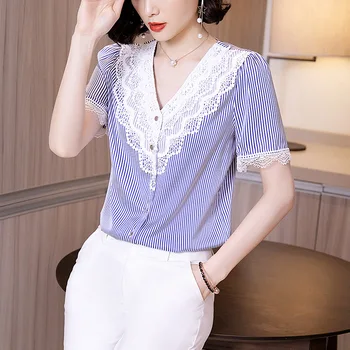 Europe New Women Summer High Street Fashion Sexy V Neck With Lace Short Sleeve Blouse Tops Female Casual Loose Button Shirts Hot
Europe New Women Summer High Street Fashion Sexy V Neck With Lace Short Sleeve Blouse Tops Female Casual Loose Button Shirts Hot