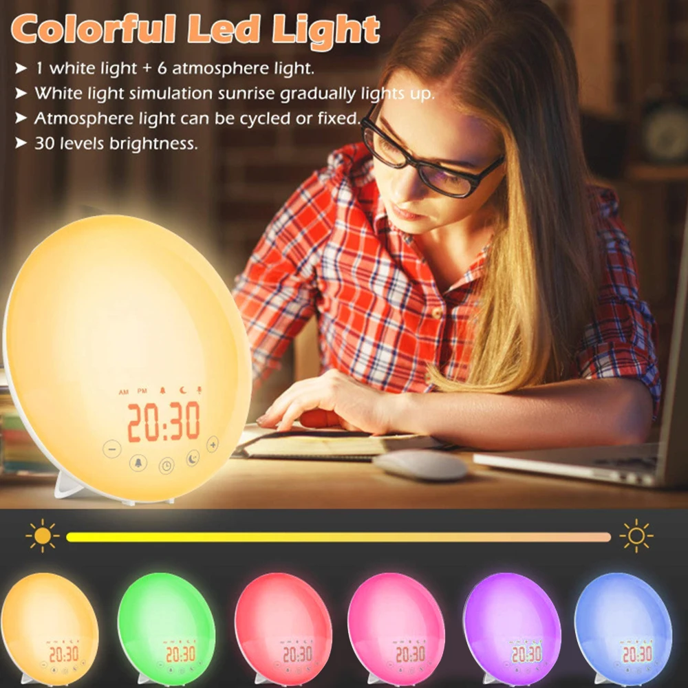 WiFi Wake Up Light Smart Alarm Clock Snooze Natural Night Lamp Clock Sunrise/Sunset Color Change LED Light With Voice FM Radios
WiFi Wake Up Light Smart Alarm Clock Snooze Natural Night Lamp Clock Sunrise/Sunset Color Change LED Light With Voice FM Radios